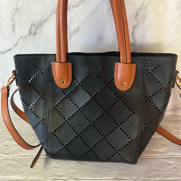 NWOT Louenhide Baby Bermuda Two Tone Black & Whisky Tote Bag Vegan Leather - Picture 5 of 16